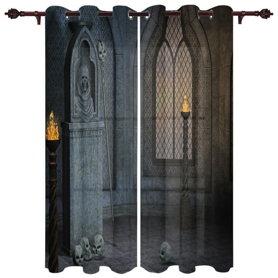 Metal Gate Horror Night Moon Window Curtains Home Decor Living Room Curtains Kitchen Drapes Panel Curtains for Bedroom
