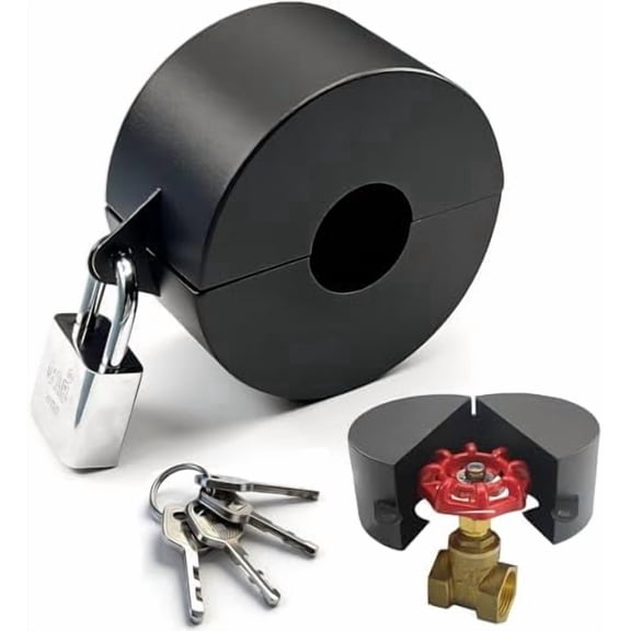 Metal Gate Valve Locking Device with Lock - Gas Valve Locks, Water Spigot Lock, for 1-1/2 to 3 in Dia Valve Handles, Prevent Water Theft, Unauthorized Water Use (Black)