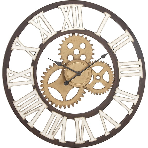 Metal Gear Wall Clock, 30" x 1" x 30", Brown