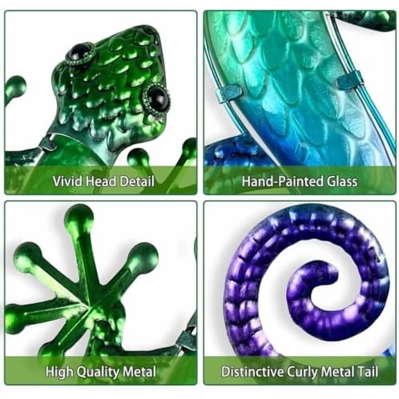 Metal Gecko Wall Art 15 Inch Lizard Outdoor Decor Lizards Garden Sculpture for Yard Fence 2 Pack