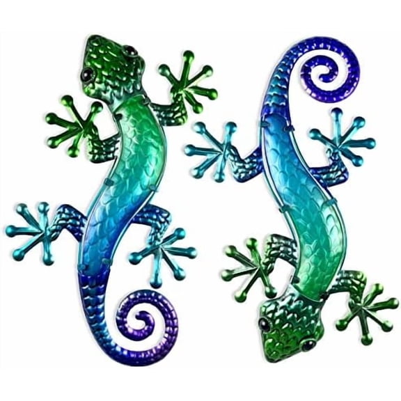 Metal Gecko Wall Art 15 Inch Lizard Outdoor Decor Lizards Garden Sculpture for Yard Fence 2 Pack