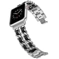 thumbnail image 1 of Metal Genuine Leather Bracelet for Apple Watch Bands Adjustable Wristband Compatible for iWatch SE Series 7 6 5 4 3 2 1, 1 of 11