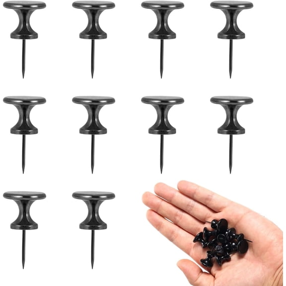Metal Giant Push Pins Large Black Thumb Tacks for Cork Board Wall Hanging 10 Pack