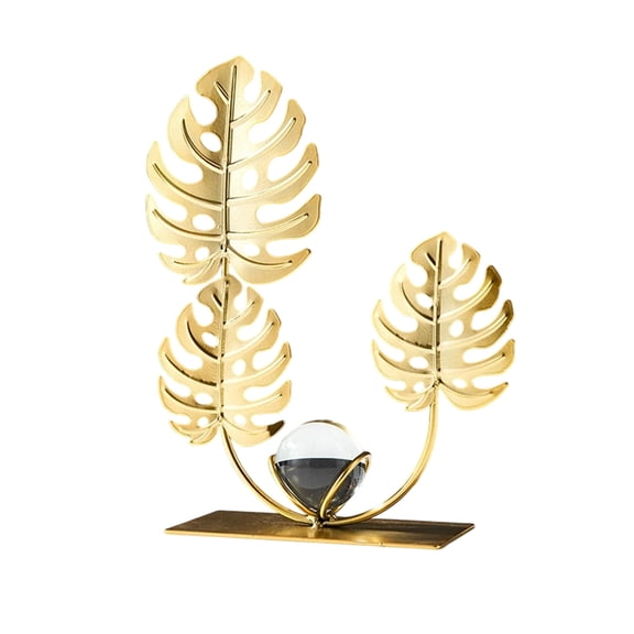 Metal Ginkgo Leaf Sculpture, Gold Art Desk Decor for Home Office Bookshelf, Modern Leaf Line Statue Decoration(G)