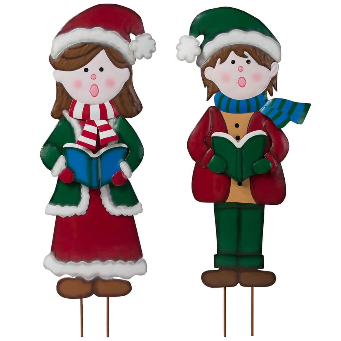 Handpainted Metal Holiday Carolers Garden Stakes Set