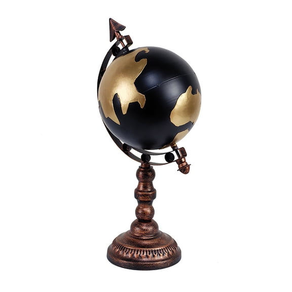 Metal Globes with Gold Accent Vintage Iron Wolrd Map Globes Rotating Ornament with Metal Stand Base Desktop Decoraiton