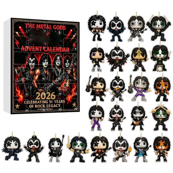 The Metal Gods Rock Band Advent Calendar 2026, 24Day Countdown Calendar with 24 Pcs Cartoon Rock Music Character Acrylic Ornaments, Holiday Surprise Gifts for Rock Metal Music Fans