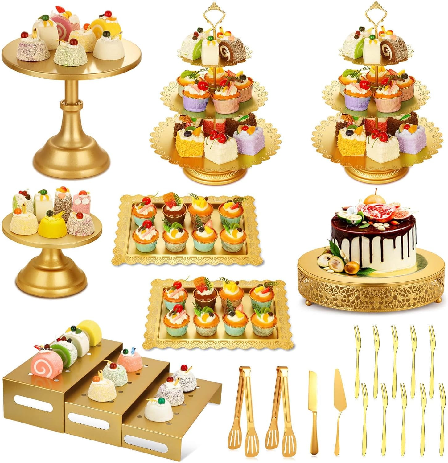 Metal Gold Dessert Table Display Set Including Cake Stands, Cupcake ...