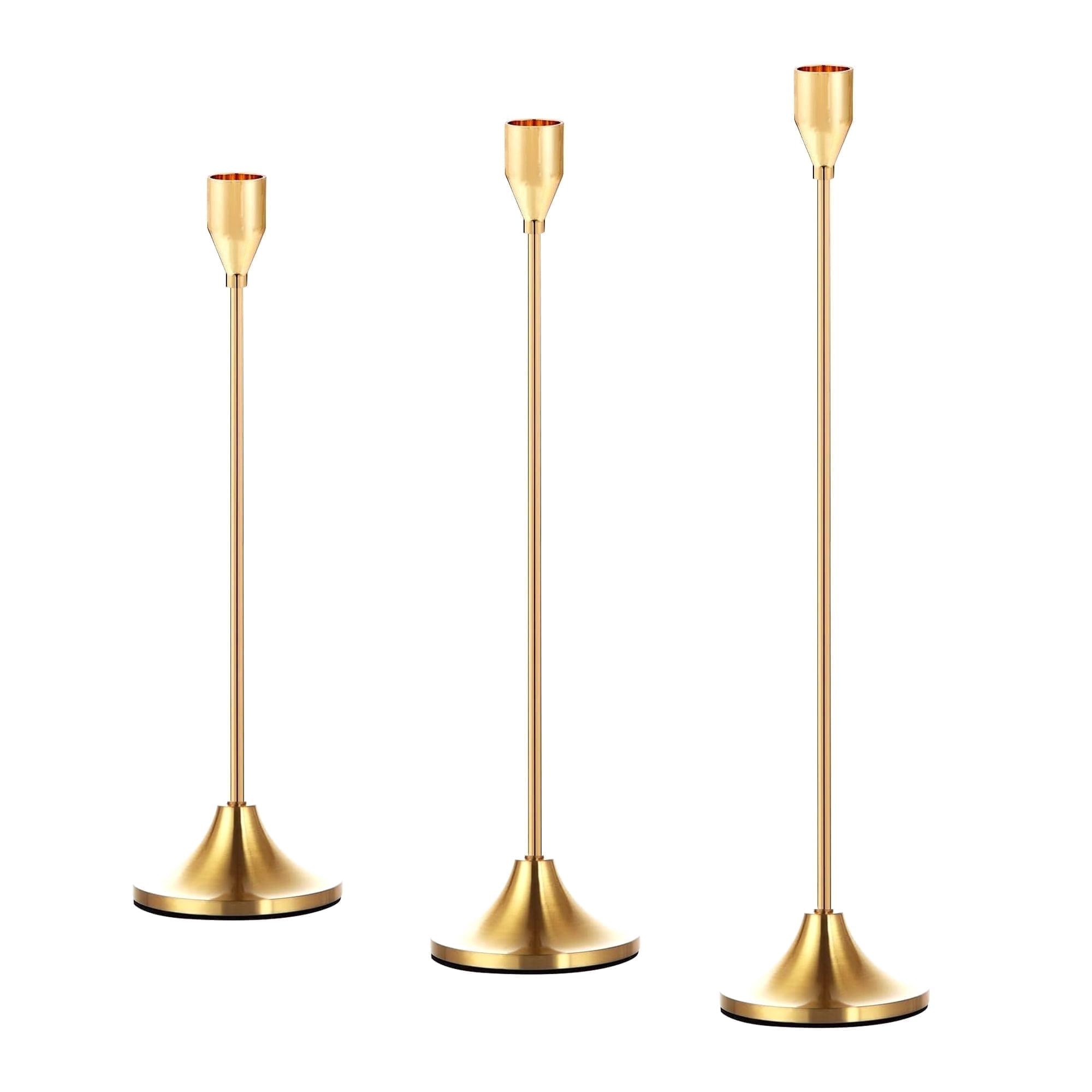 Gold Metal Taper Candle Holder Set of 3, Suitable for Wedding, Dinning ...