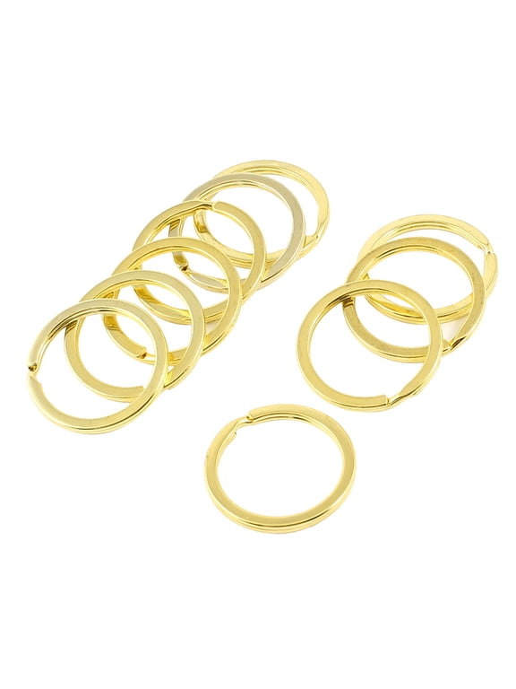 Split Key Rings, 30mm Diameter, Gold Tone, 10-pack Flat keyring holder loop for DIY, round keychains for car keys/dog tag/craft, stainless steel gold tone, 30mm diameter