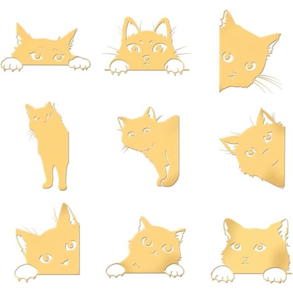 Metal Golden Metal Cat Stickers - 9pcs 1.6x1.6 inch Self-Adhesive Animal Cats Stickers for DIY Scrapbooks Epoxy Resin Art Crafts & Water Bottle Decor Metal