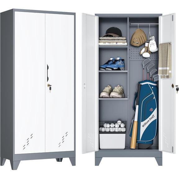 Metal Golf Bag Storage Cabinet, Golf Storage Organizer for Garage, Golf Bag Stand Rack with Locking Doors, Golf Club Organizer for Bag, Shoes, Golfing Accessories, Sports Equipment