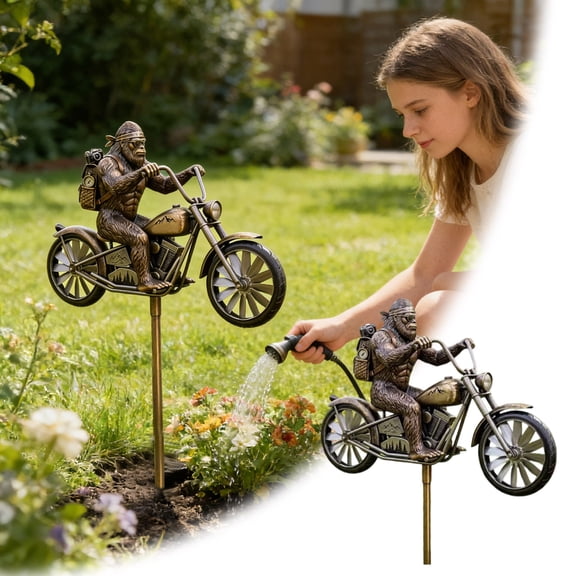 Metal Gorilla Motorcycle Wind Spinner Stake Hand Painted Weather Resistant Yard Ornament Rotating Wind Sculpture For Backyard Flower Bed Patio Farmhouse Garden Decor Supply