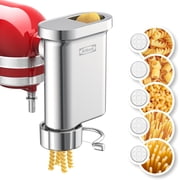 Metal Gourmet Pasta Press Attachment for Kitchenaid Stand Mixer, Pasta Maker Attachment with 5 Interchangeable Plates, Spaghetti Bucatini Fusilli Large/Small Macaroni