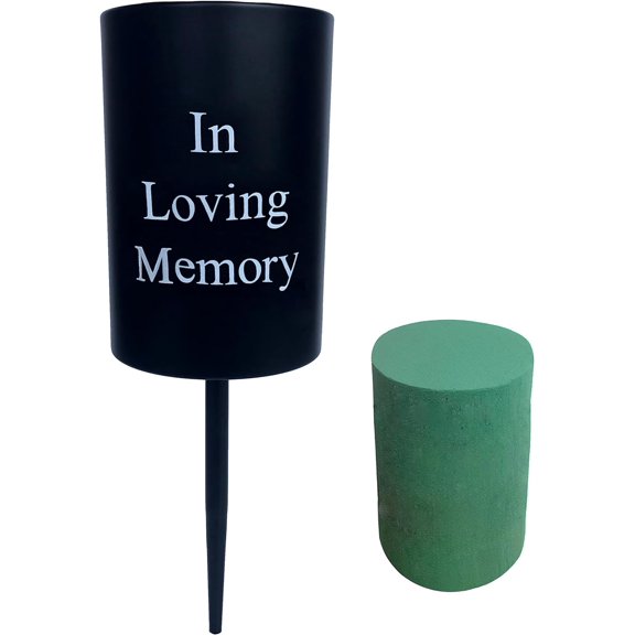Metal Grave Memorial Vase Flower Holder in Ground Cemetery Vase Grave Decorations with Spikes and Floral Foam (Round)