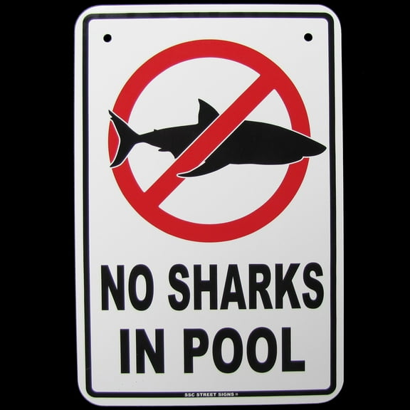 Metal Great White Shark Warning Sign NO SHARKS IN POOL Funny Swimming Wall Decor