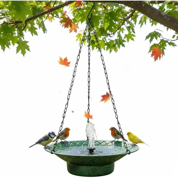 Yilifebes Green Metal Solar Hanging Bird Bath Fountain 12.6 inch Outdoor Hummingbird Garden Decor