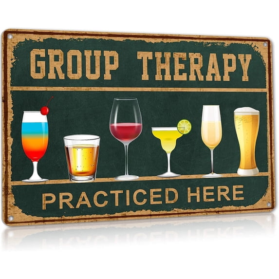 Metal Group Therapy Signs Vintage Decorations for Patio Cafe Bar Decor Pub Beer Wall Art Tin Sign 12x8 Inch Aluminium