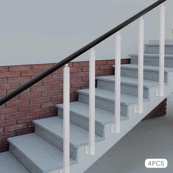 Metal Guard Rail for Stairs, 4 Pack White Stair Baluster Posts 100cm, Side Mount Design, Adjustable Top Bracket up to 43, Easy Clean, for Indoor Steps