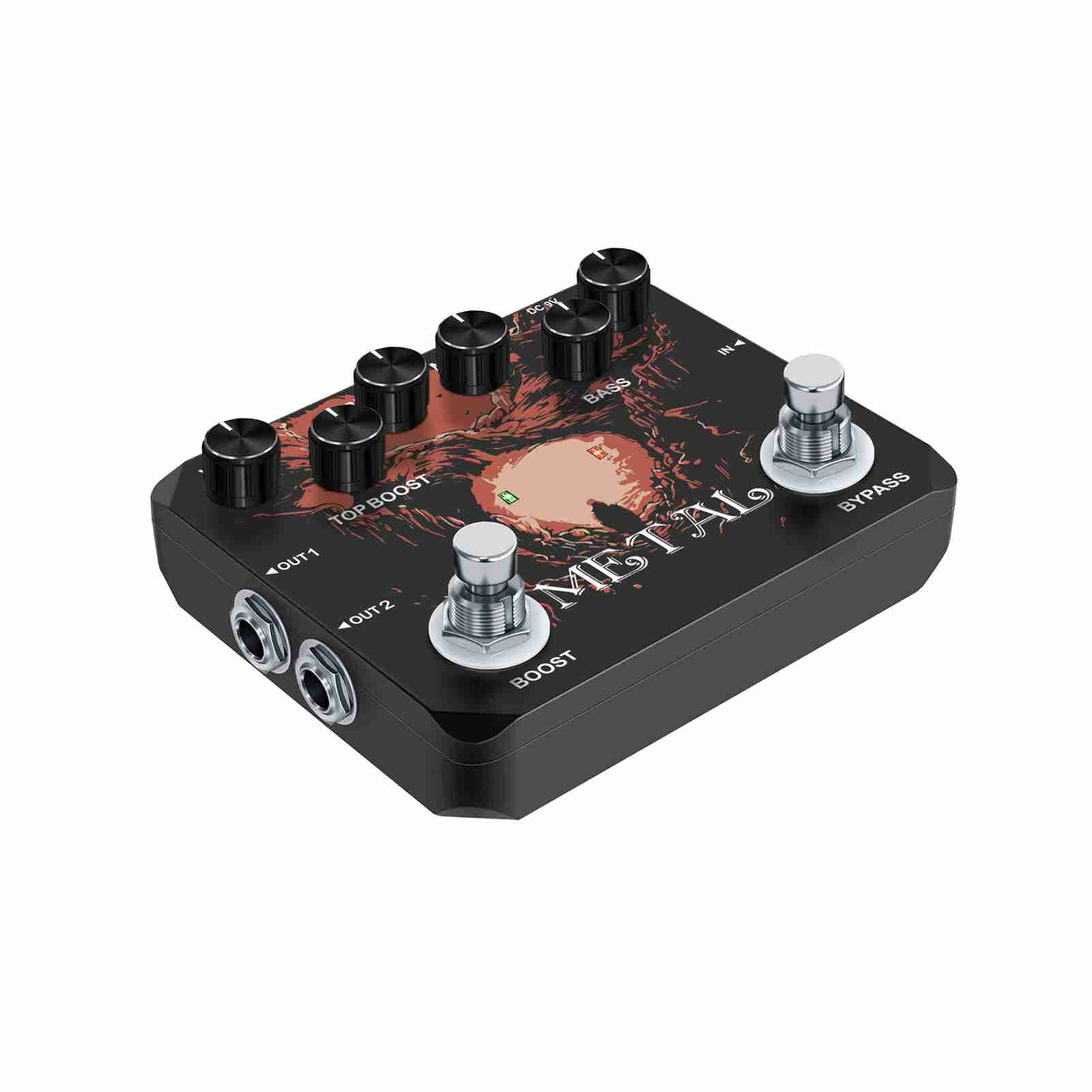 Metal Guitar Effect Pedal 80s 90s Traditional Metal Sound with True Bypass Headphone Output 6 Knobs EQ Control for Electric Guitar Heavy Blues