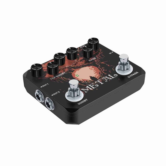 Metal Guitar Effect Pedal Traditional Metal Sound 80s/90s Headphone Output TREBLE/MID/BASS/BOOST/VOL/DIST For Electric Guitar Effect Pedal True Bypass DC 9V Full Metal Case