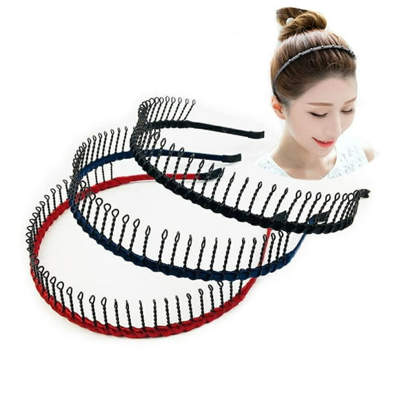 Metal Hair Accessories Hair Bands for Women, Pack of 3 Fashion Hair Hoop Teeth Comb Headbands (No Rhinestone)
