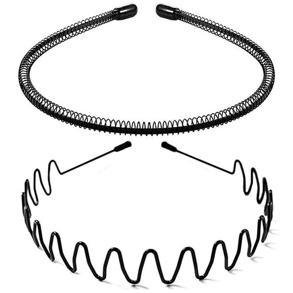 Metal Hair Band Men Headbands for Men and Women Fashion Headband With Non Slip Wavy Teeth, Black (Wide Wavy+Spring)
