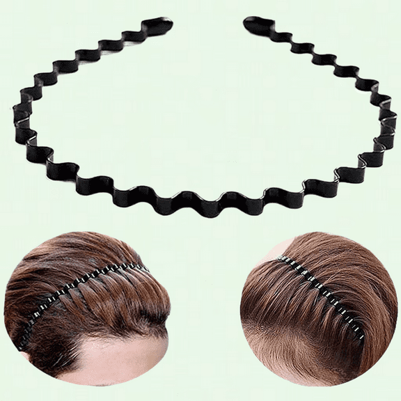 Fashionable Wavy Black Metal Hair Band for Men and Women, Non-Slip Elastic Headband