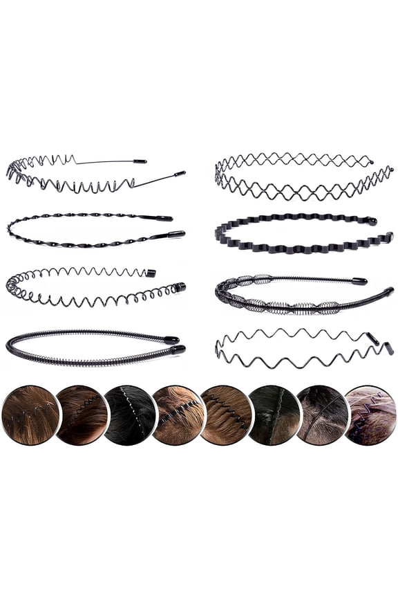 Metal Hair Bands 8 Pcs Head Band Black Wavy Headband Hair Hoop Spring Zigzag Hairband Fashion Sports Hair Bands Multi-Style Unisex Flexible Headbands Accessories for Men Women