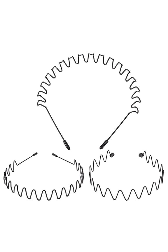 Metal Hair Bands, Wavy Hair Hoop Unisex Black Wavy Headband Slicked Back Headband Non Slip Sports Hairband 6PCS