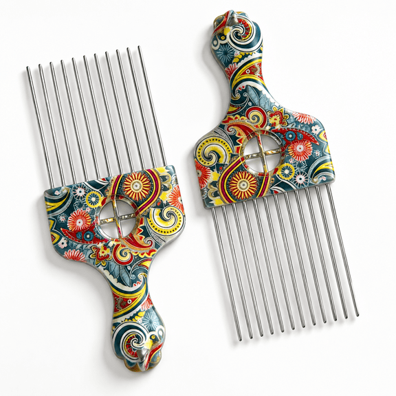 Metal Hair Pick for Curly Hair, 2-Pack Stainless Steel Wide Tooth Afro Pick Combs, 6.7 x 2.95 In