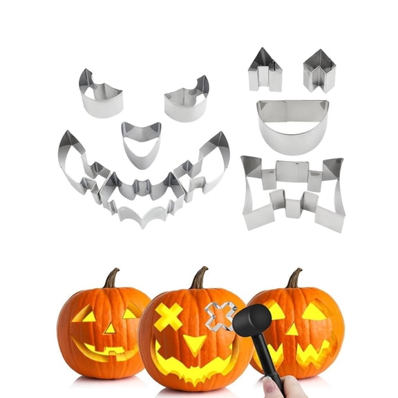 Metal Halloween Cookie Cutters Pumpkin Carving Molds Set Stainless Steel Molds, Jack-O-Lantern Carving, Halloween Baking, Oversized Cookie Cutter Set, Dishwasher Safe