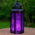 thumbnail image 1 of Moroccan Metal Candle Lantern Holder with LED Fairy String Lights, Medium, White, 1 of 13