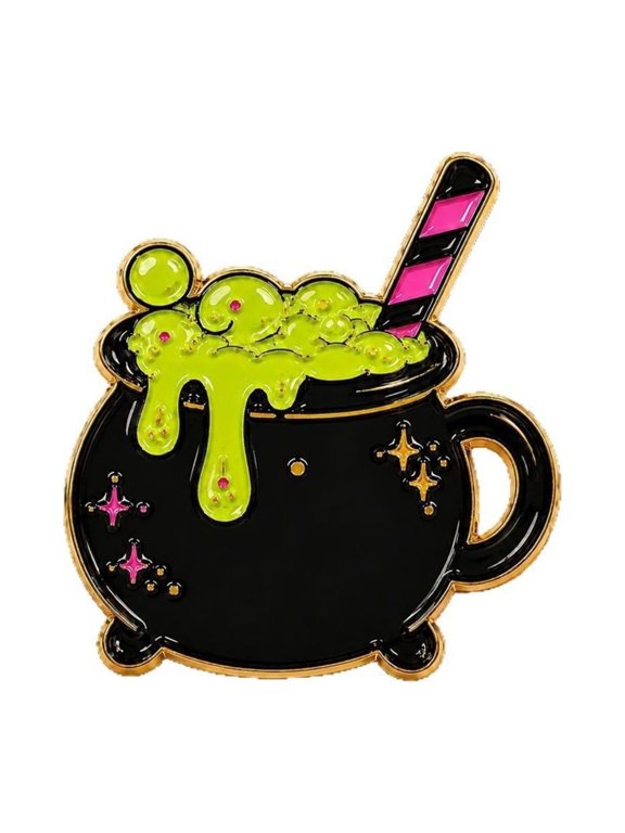 Metal Halloween Witch Cauldron Lapel Pin, Bubbling Pot Brooch Badge with Star Decor, Cute Halloween Theme Accessory, Clothing Backpack Decor, Holiday Party Favor for Women Men Daily Ornament
