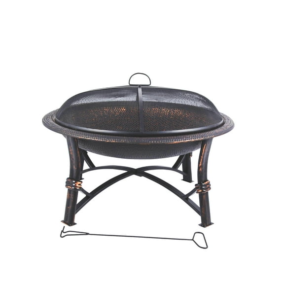 Metal Hammered Round Fire Pit, 29-inch