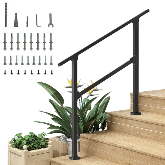 Metal Hand Rails for Outdoor Steps, 3 Step Hand Rails & Indoor Stair Railing Kit, Metal Railings Adjustable 40" x 36" Stair Railing Kit Fits 1 to 3 Steps