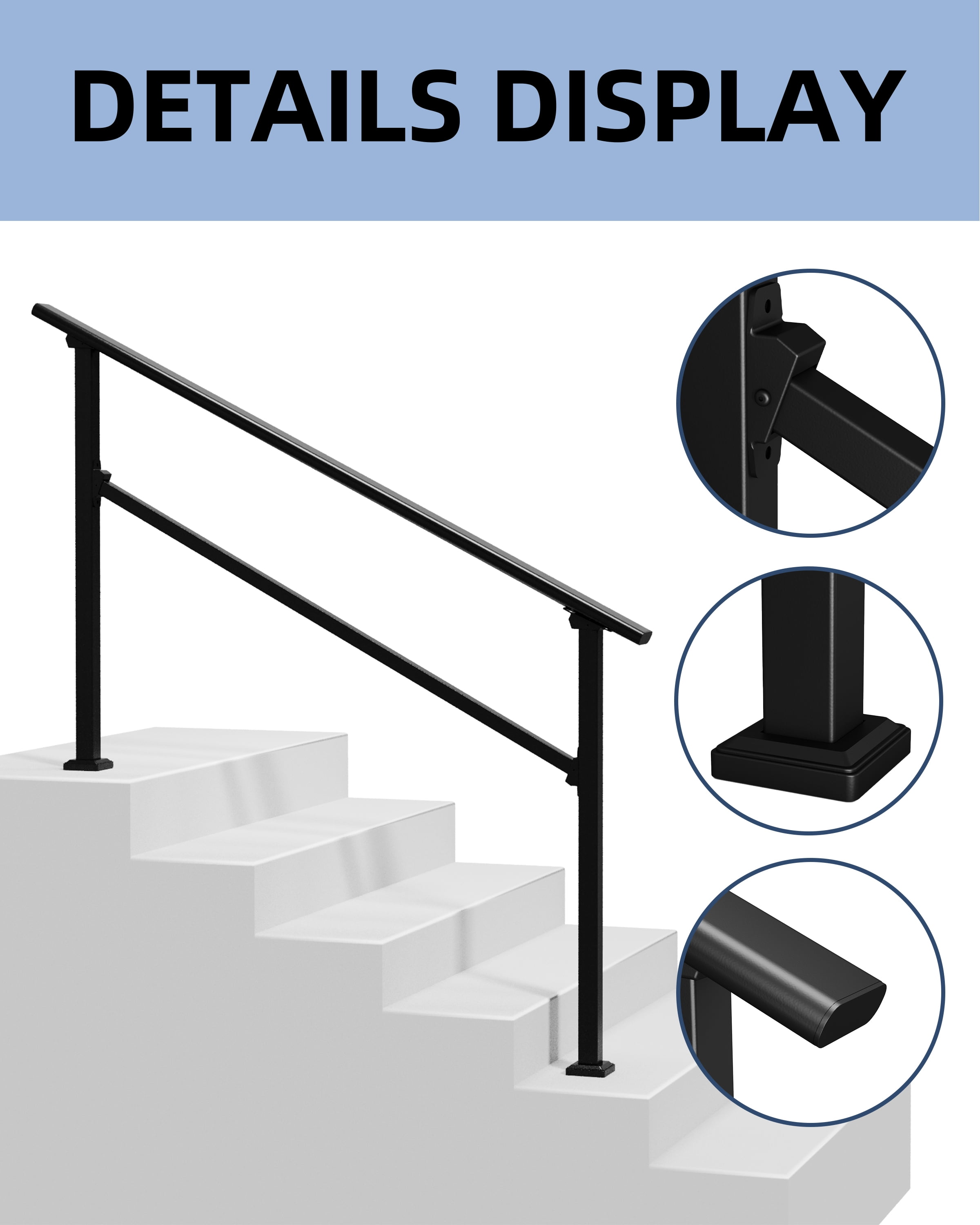 Metal Hand Rails for Outdoor Steps – Global Fit 2-5 Step Stair Railing ...