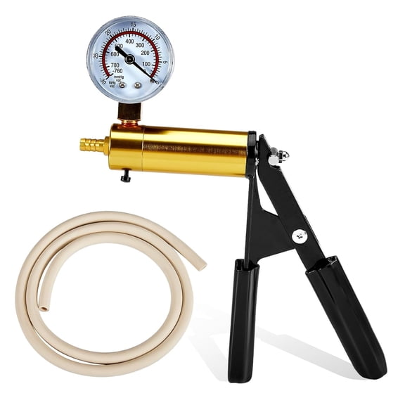 FOUR E's Scientific Metal Hand Vacuum Pump with Gauge, 39 inch Tube and Black Rubber Grip, for Laboratory Filtration