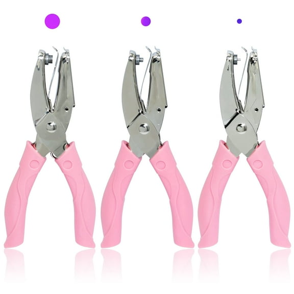 Metal Handheld Paper Punch Set, 3 Pieces Single Hole Tag Punch with Plastic Handle, Circle Hole Punchers for DIY Craft Tags, Cardstock, Greeting Cards, Scrapbooks, Invitations, PVC Cards