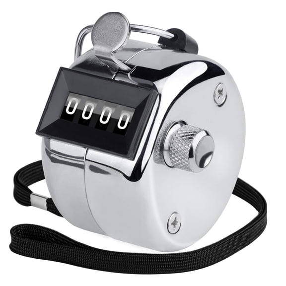 Metal Handheld Tally Counter, 4-Digit Number Clicker Counter with Finger Ring & Lanyard, No Battery Manual Counting for Golf, Coaching, Knitting, People, Sports Events, Classroom