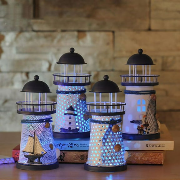 Metal Handmade Craft Lighthouse Color Change Flashing LED Light Decor Lamp,Nautical Themed Home Decor, Gift for Boys