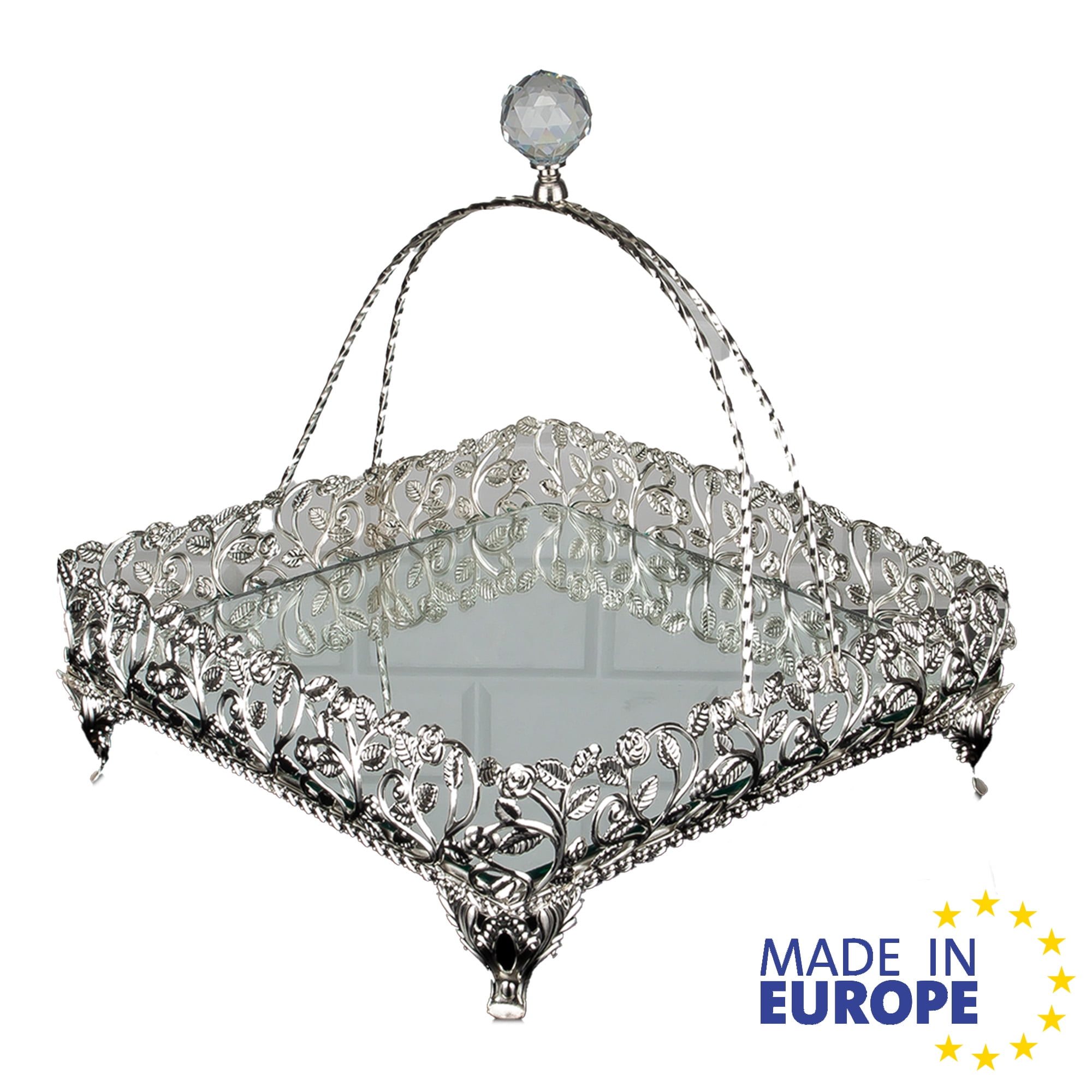 Metal Handmade Filigree Mirrored Basket for Gift, Fancy Perfume Trays