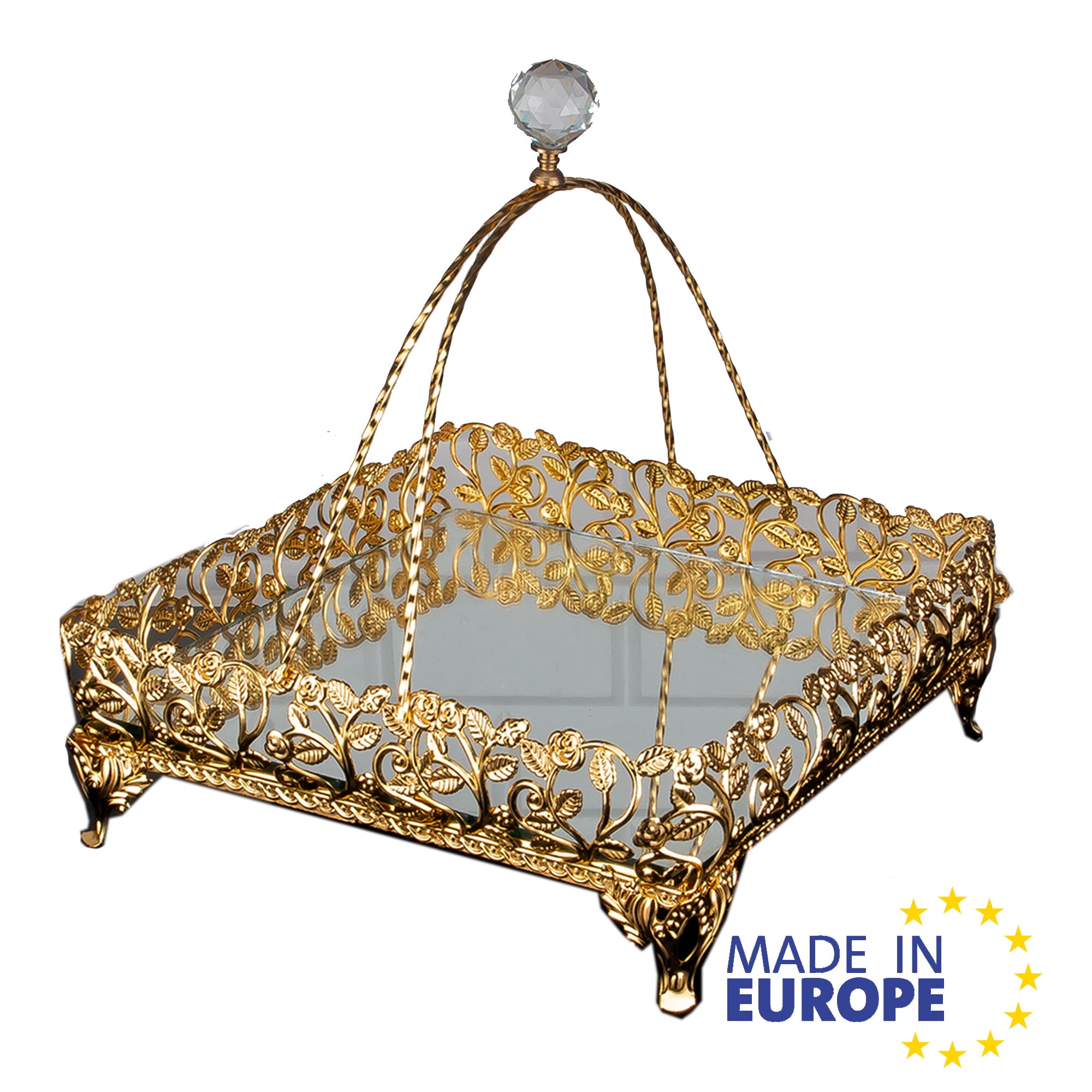 Metal Handmade Filigree Mirrored Basket for Gift, Fancy Perfume Trays