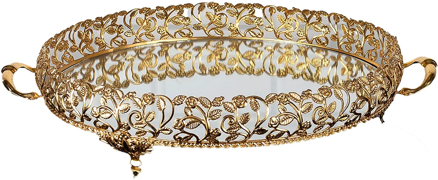 Metal Handmade Filigree Mirrored Tray for Gift, Fancy Perfume Trays for