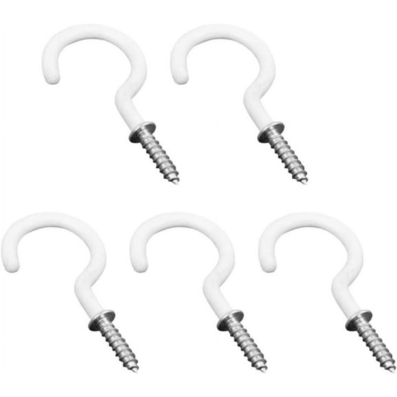 Metal Hangers 10 Pcs Ceiling Hooks Question Mark Shape Hook Screw Cup Hook for Bathroom Kitchen Wall Ceiling Hanging White Ceiling Hook