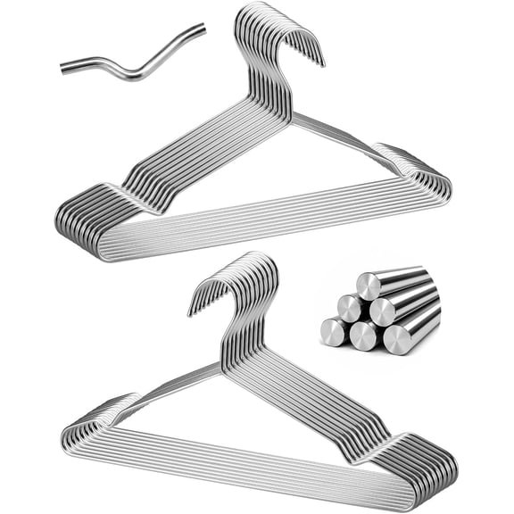 Metal Hangers 20 Pack, 4mm Heavy Duty 201 Stainless Steel Clothes Hangers with Shoulder Notches, Slim Space Saving Wire Hangers for Coats Shirts Dresses, Silver