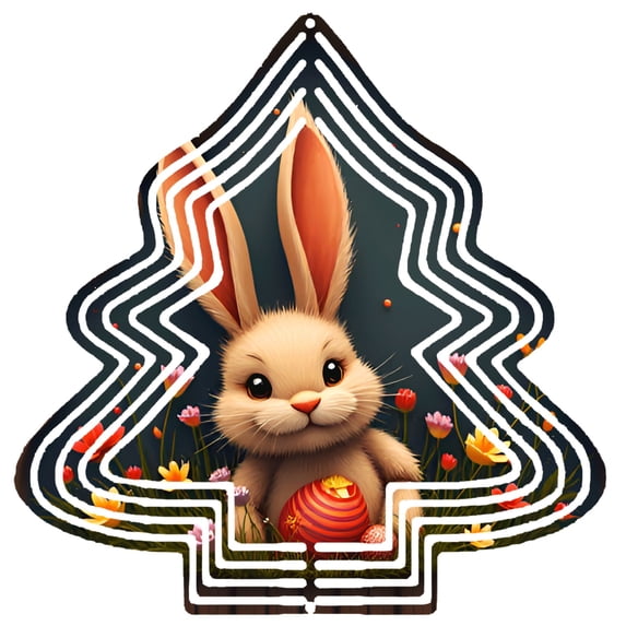 Metal Hanging Christmas Tree-Shaped Wind Decorations - Colorful Garden Spinners with Cute Rabbit & Egg Design for Yard Decor
