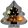 thumbnail image 1 of Metal Hanging Christmas Tree-Shaped Wind Decorations - Festive Garden Spinners with Lit Houses Decorated Tree & Wreath Design, 1 of 7