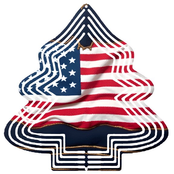 Metal Hanging Christmas Tree Wind Decoration - American Flag Design with Stars & Stripes Modern Garden Spinner for Yard Decor