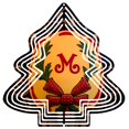 thumbnail image 1 of Metal Hanging Christmas Tree Wind Decoration - Festive Red ' M ' Center Green Leaves Red Bow Yellow Background Layered White Lines, 1 of 7